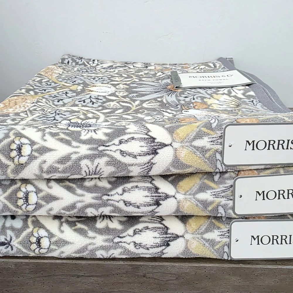 Set of 3 William Morris & Co Velour Strawberry Thief Towels - 3 bath towels